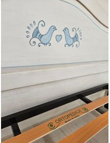 Letto matrimoniale shabby bianco anticato filo azzurro pavoncella 175x212X112