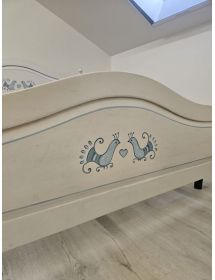 Letto matrimoniale shabby bianco anticato filo azzurro pavoncella 175x212X112