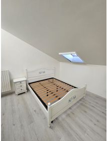 Letto matrimoniale shabby bianco anticato filo azzurro pavoncella 175x212X112