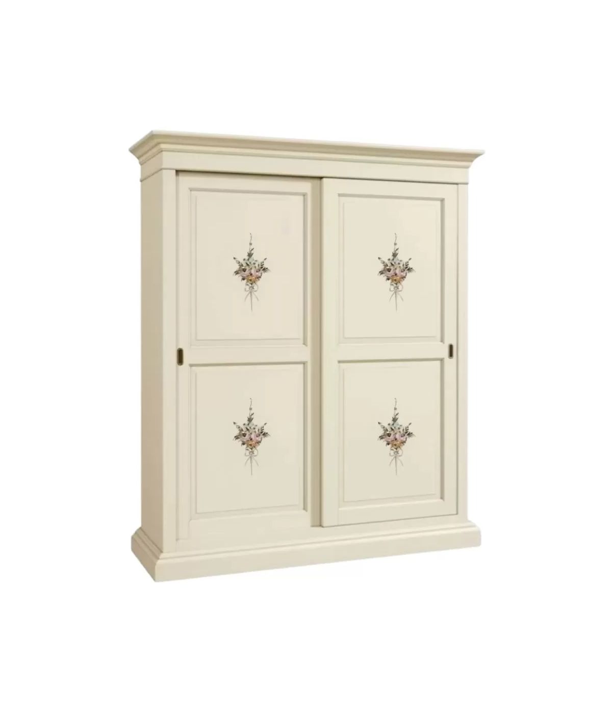 Armadio arte povera legno 2 ante scorrevoli avorio decorato 183x67x214