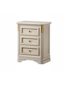 COMODINO 3 CASSETTI INTAGLIATO IN LEGNO AVORIO/ORO L.55 P.37 H.70