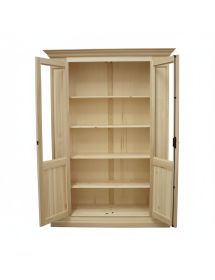 Vetrina classica 2 ante legno grezzo intagliata margherita L.155 P.48 H.215