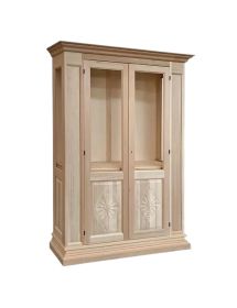 Vetrina classica 2 ante legno grezzo intagliata margherita L.155 P.48 H.215