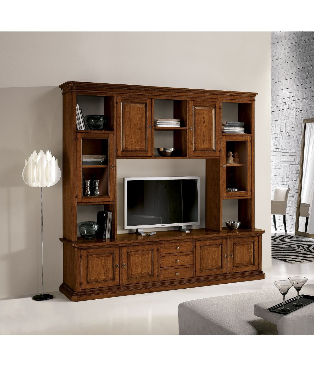 MOBILI 2G - LIBRERIA PORTA TV 8 PORTE ARTE POVERA IN LEGNO 260x60X240