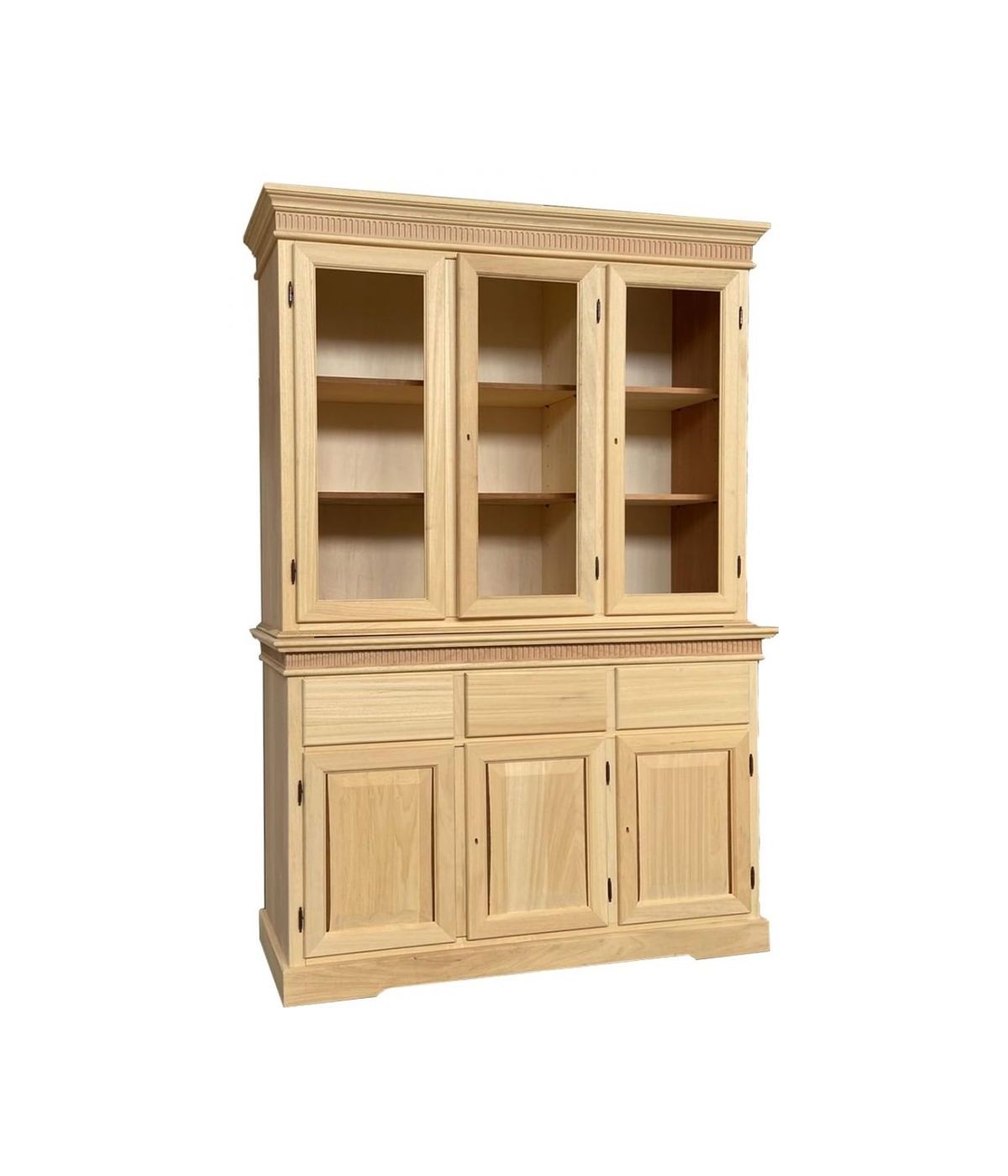 Cristalliera in legno 3 Ante Arte Povera grezzo intaglio L.150 P.47 H.214