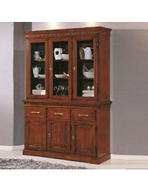 Cristalliera arte povera 3 porte legno tinta noce intaglio 150x47x214