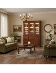 Cristalliera arte povera 3 porte legno tinta noce intaglio 150x47x214