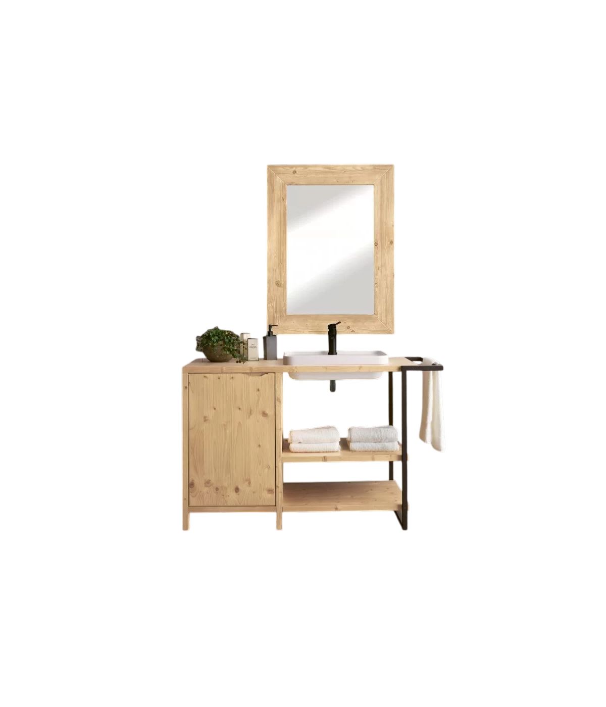 MOBILE BAGNO COMPLETO INDUSTRIAL CORTINA LEGNO ABETE 132X54X83