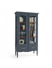 Vetrina 2 porte 2 cassetti shabby legno grigio e noce 102x42x191 (952)