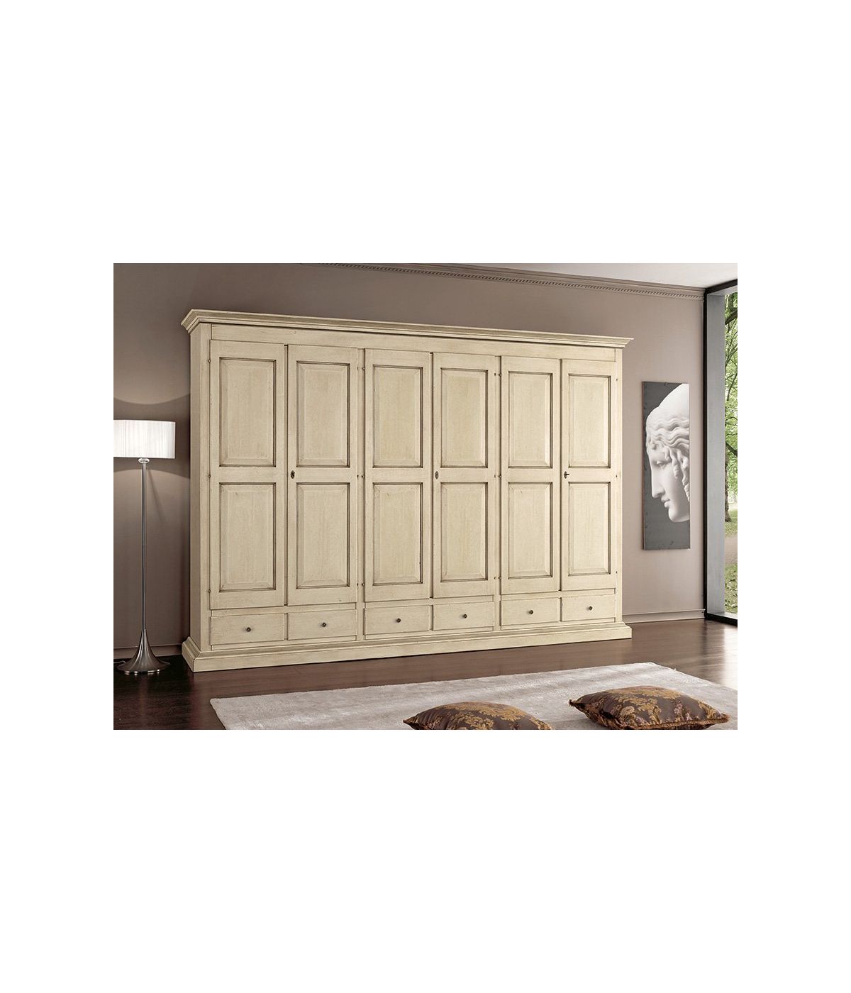 Armadio 6 porte classico in legno shabby vari colori 300x61x240