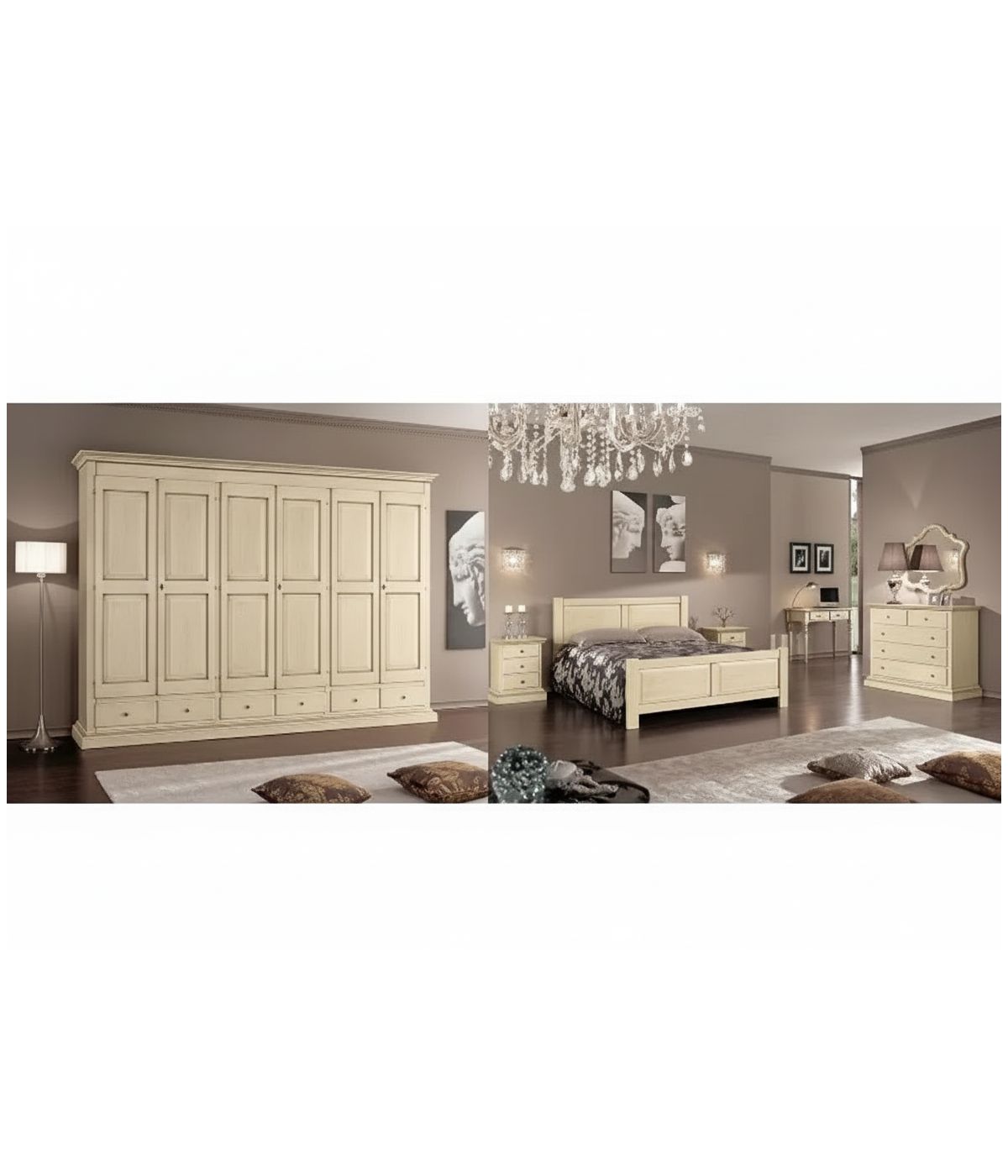 Camera da letto completa legno shabby chic avorio patinato