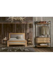 Comodino 2 ripiani industrial cortina legno abete naturale 47X41X61