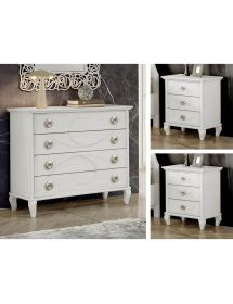 Gruppo 1 Cassettiera 2 Comodini classico legno bianco incisioni