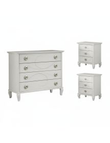 Gruppo 1 Cassettiera 2 Comodini classico legno bianco incisioni