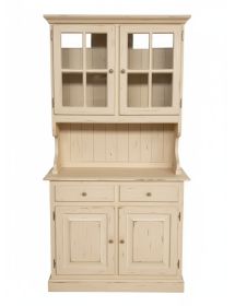 CRISTALLIERA 2 PORTE IN PINO MASSELLO COUNTRY AVORIO CONSUMATO L.102 P.43 H.195