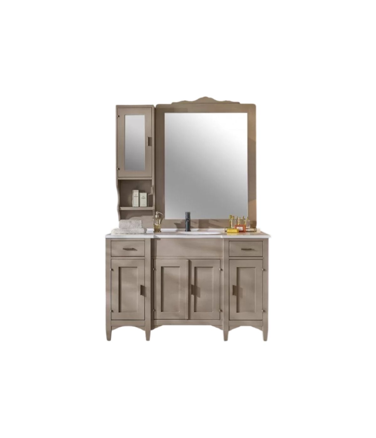Mobile bagno completo legno shabby grigio 129x61x84 CM