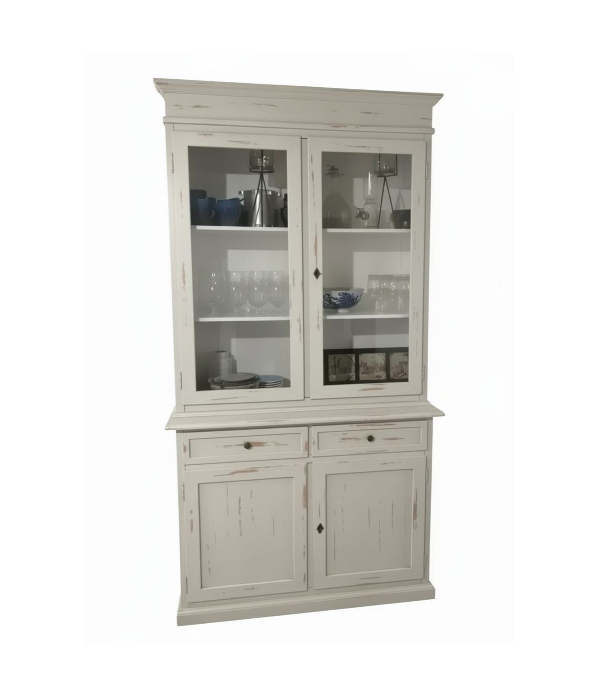 Cristalliera 2 porte 2 cassetti arte povera legno grigio consumato 105x42x206