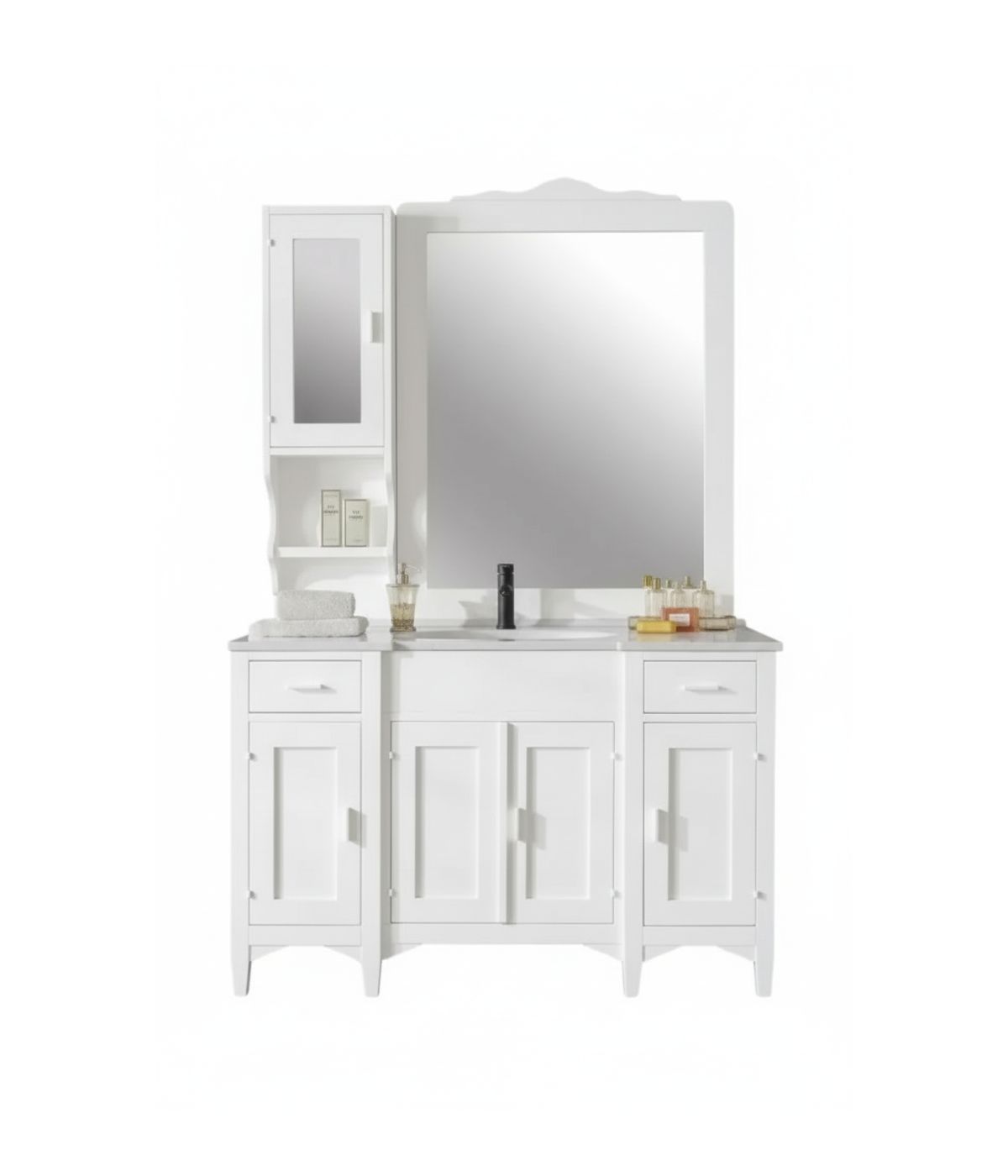 Mobile bagno completo legno shabby bianco 129x61x84 CM