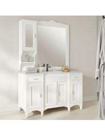 Mobile bagno completo legno shabby bianco 129x61x84 CM