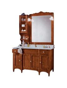 MOBILE BAGNO 129 CM IN LEGNO LAVABO 4 PORTE 2 CASSETTI E SPECCHIO