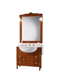 MOBILI 2G - MOBILE BAGNO 90 CM IN LEGNO LAVABO 4 CASSETTI 1 PORTA E SPECCHIO