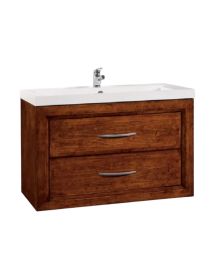 MOBILE BAGNO SOSPESO 90 CM IN LEGNO LAVABO 2 CASSETTI TINTA NOCE