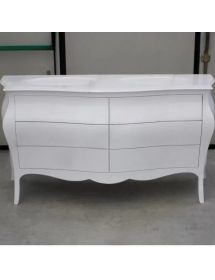 Mobile bagno completo 6 cassetti legno doppio lavabo bianco 162X58X85