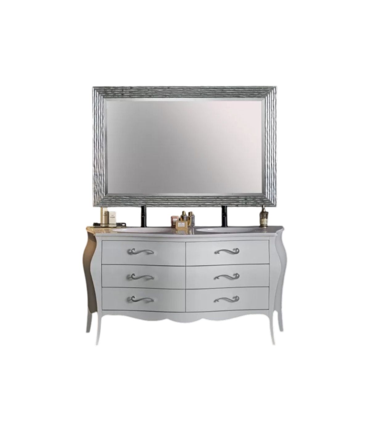 Mobile bagno completo 6 cassetti legno doppio lavabo bianco 162X58X85