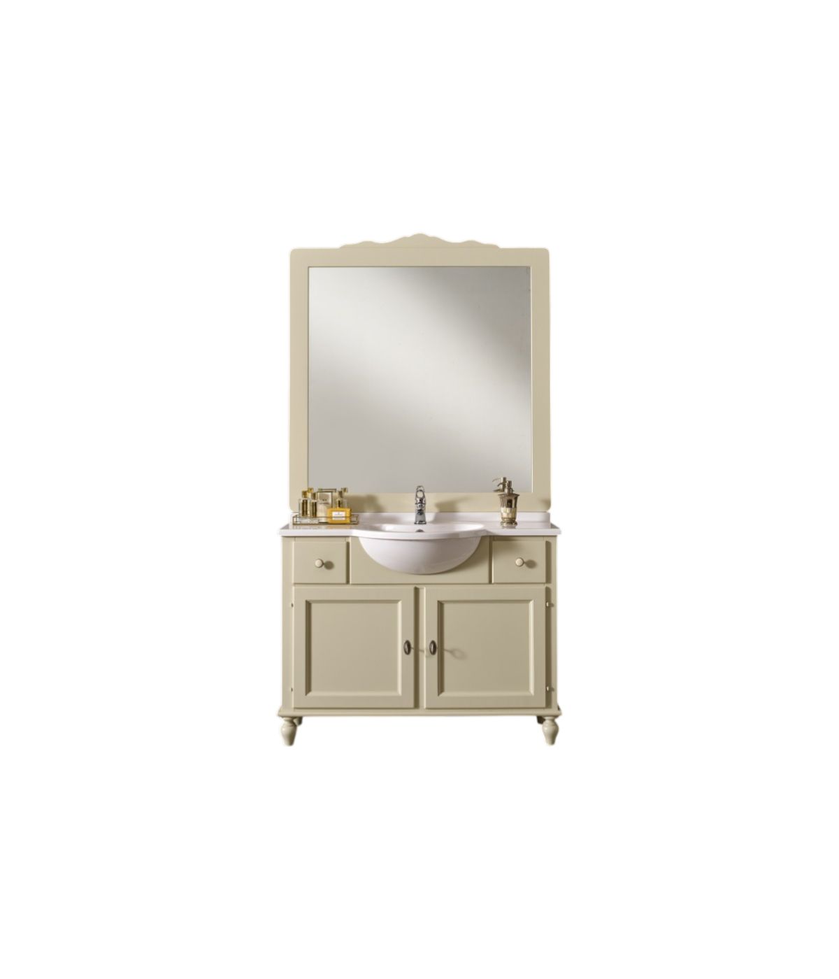 Mobile bagno 2 porte 2 cassetti legno shabby avorio 108x50x86