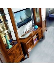 Porta tv classico 2 porte legno bassano intarsio 146x50x65