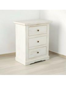 Comodino arte povera legno bianco anticato 3 cassetti 60X35X70
