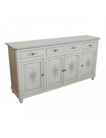 Madia credenza 4 porte legno bianco invecchiato decori azzurri 196X43X98