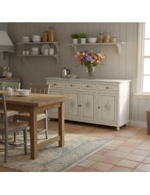 Madia credenza 4 porte legno bianco invecchiato decori azzurri 196X43X98