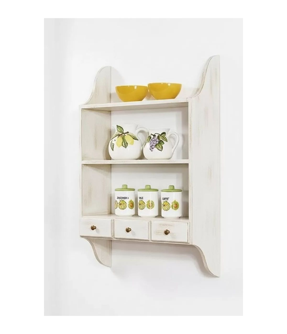 PENSILE COUNTRY 3 CASSETTI 3 RIPIANI LEGNO BIANCO INVECCHIATO 70X23X102