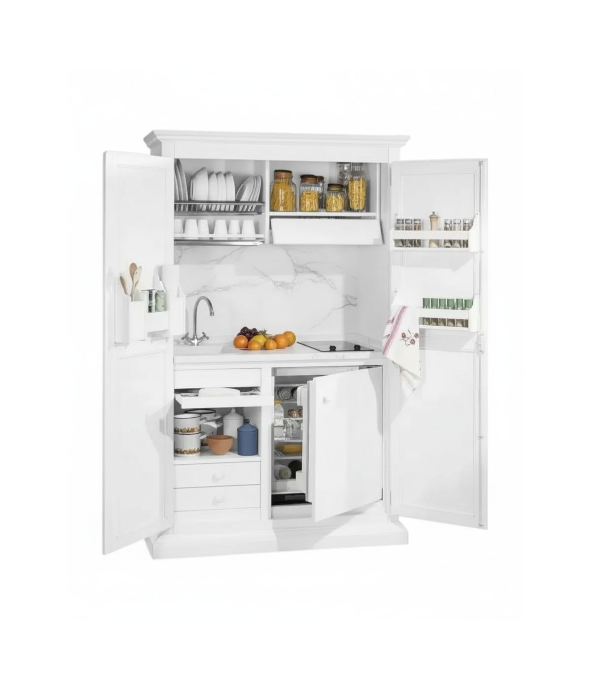 Armadio cucina arte povera legno 2 porte bianco 135X70X210