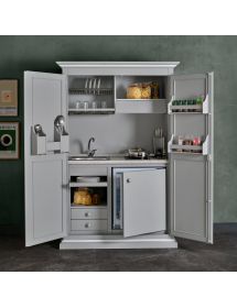 Armadio cucina arte povera legno 2 porte grigio filo bianco 135X70X210