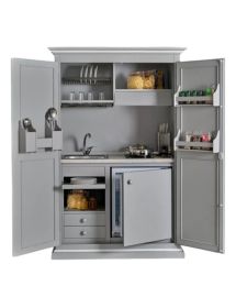 Armadio cucina arte povera legno 2 porte grigio filo bianco 135X70X210