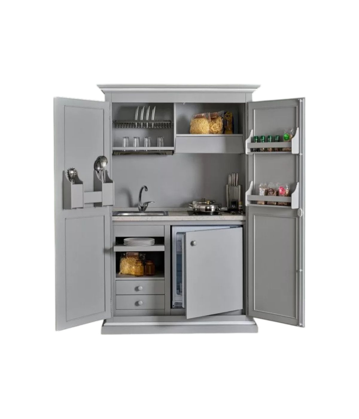 Armadio cucina arte povera legno 2 porte grigio filo bianco 135X70X210