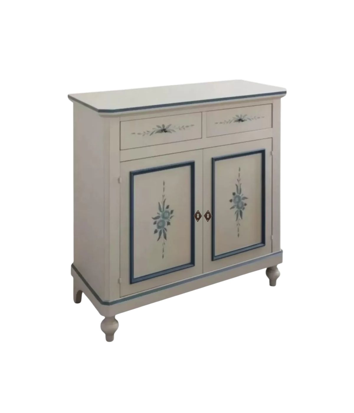 MADIA CREDENZA 2 PORTE BIANCO INVECCHIATO DECORI BLU 104x43x98