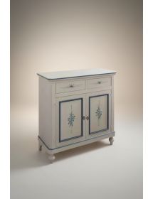 MADIA CREDENZA 2 PORTE BIANCO INVECCHIATO DECORI BLU 104x43x98