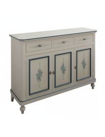 Madia credenza 3 porte bianco invecchiato decori blu 150x43x98