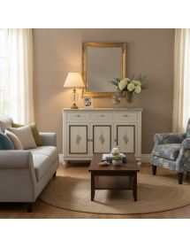 Madia credenza 3 porte bianco invecchiato decori blu 150x43x98