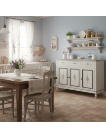 Madia credenza 3 porte bianco invecchiato decori blu 150x43x98