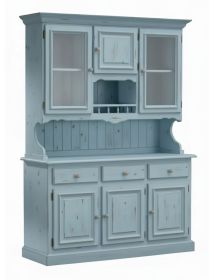 CRISTALLIERA 3 PORTE IN PINO MASSELLO COUNTRY AZZURRO CONSUMATO L.147 P.43 H.204