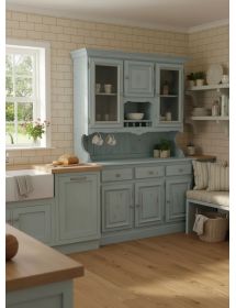 CRISTALLIERA 3 PORTE IN PINO MASSELLO COUNTRY AZZURRO CONSUMATO L.147 P.43 H.204