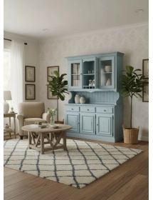 CRISTALLIERA 3 PORTE IN PINO MASSELLO COUNTRY AZZURRO CONSUMATO L.147 P.43 H.204