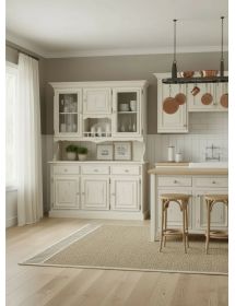 CRISTALLIERA 3 PORTE IN PINO MASSELLO COUNTRY BIANCO CONSUMATO L.147 P.43 H.204