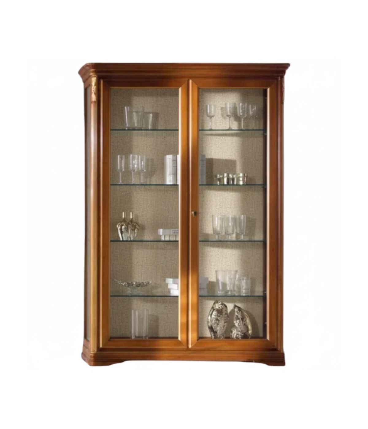 VETRINA IN LEGNO MASSELLO 2 PORTE TINTA NOCE L.144 P.49 H.215