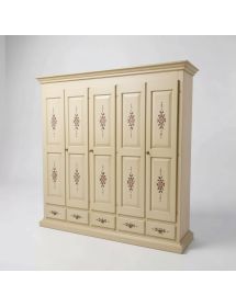 Armadio shabby 5 porte legno avorio anticato decorato decori 254X61X240