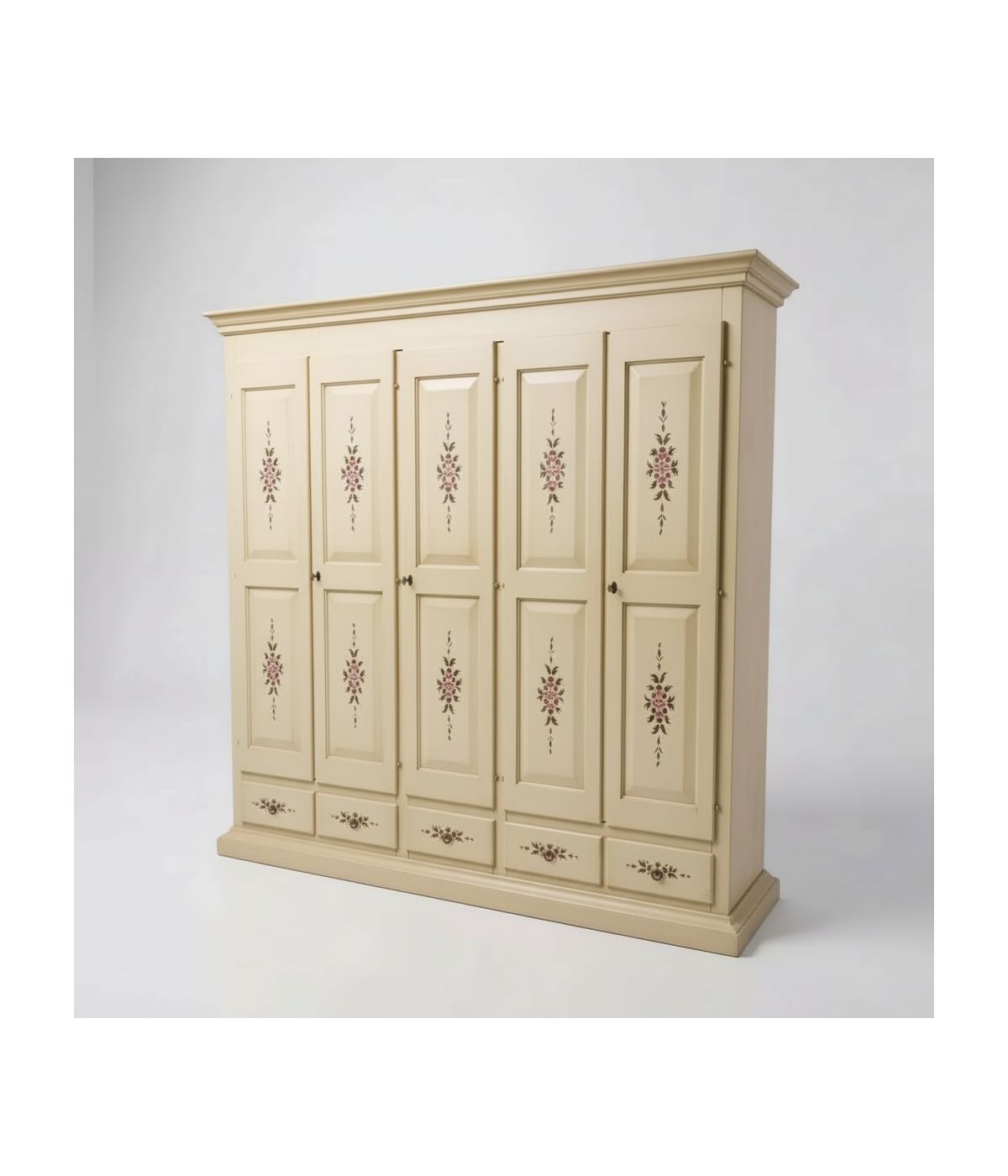 Armadio shabby 5 porte legno avorio anticato decorato decori 254X61X240